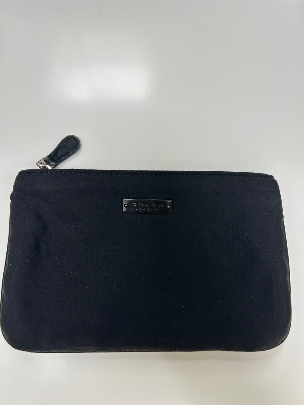 Coach Black Nylon Cosmetic Pouch with Logo Plaque